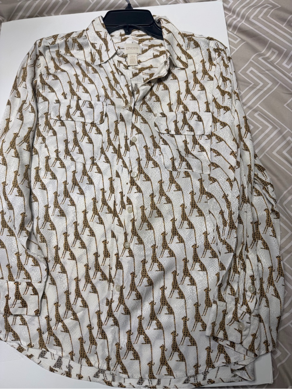 Chico's Cream Blouse with Brown Giraffe Print - Picture 6 of 9